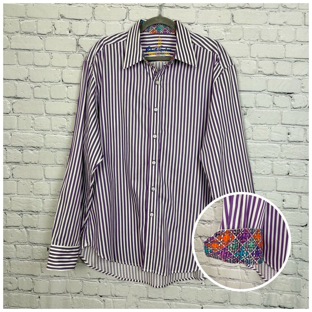 Robert Graham Mens Casual Button Down Shirt Flip Cuffed Long Sleeve Size XL